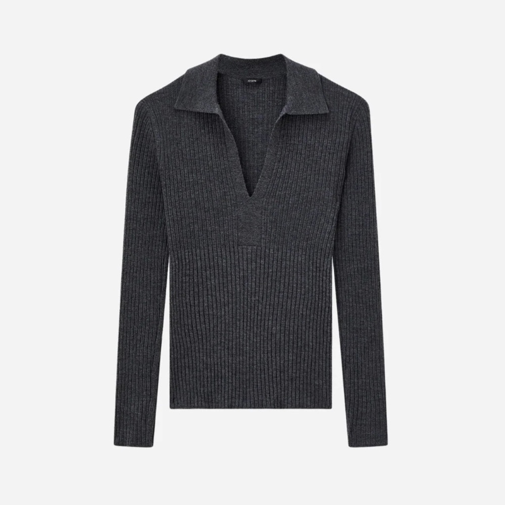 No brand Merino Rib Knit Polo Top